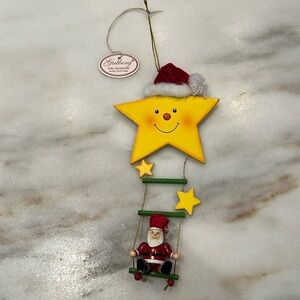 VTG Yellow Stars and Santa on a Ornament Hand Made